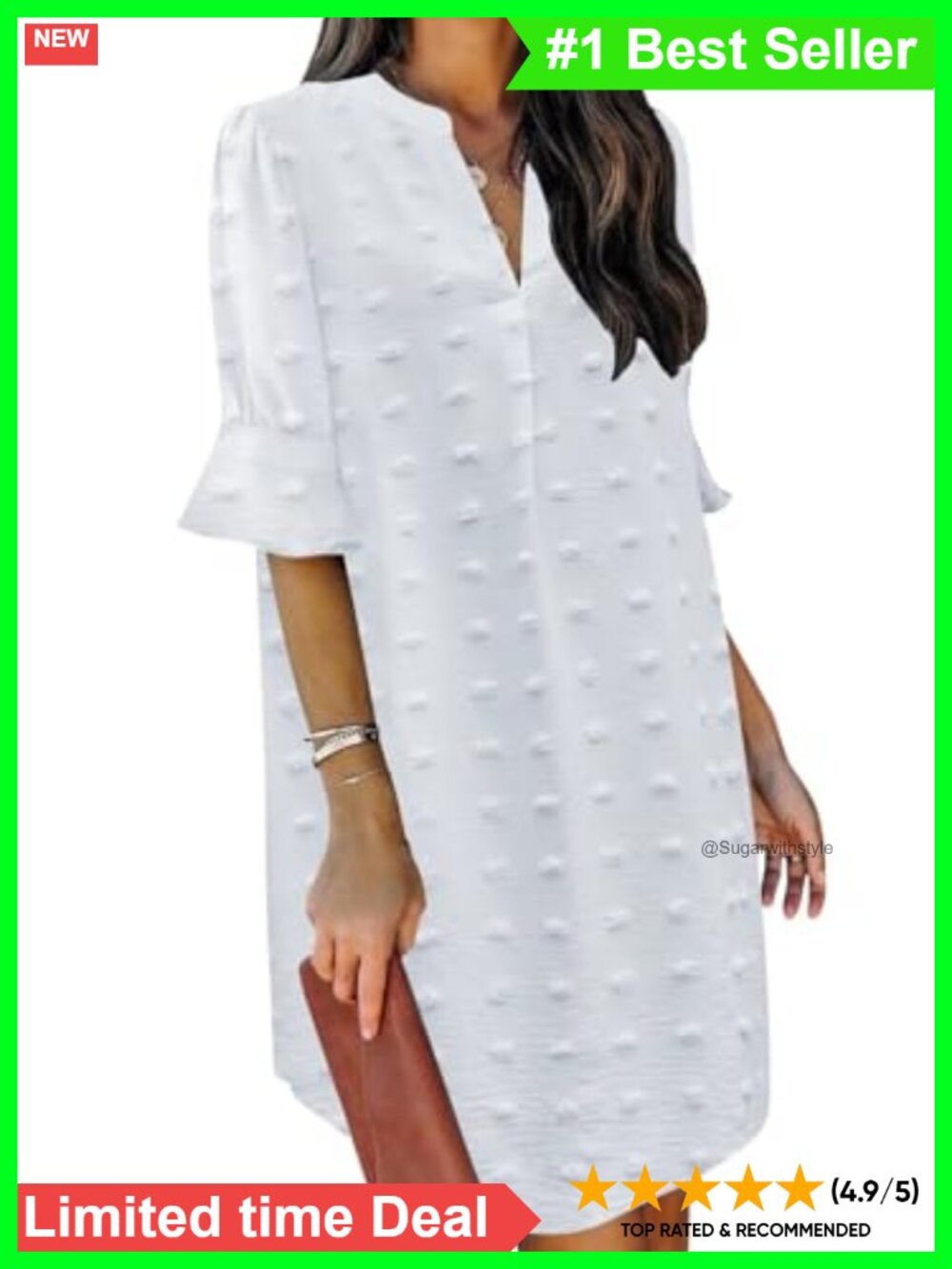 Womens Summer Midi Shift Dress Ruffle Short Sleeve V Neck Casual